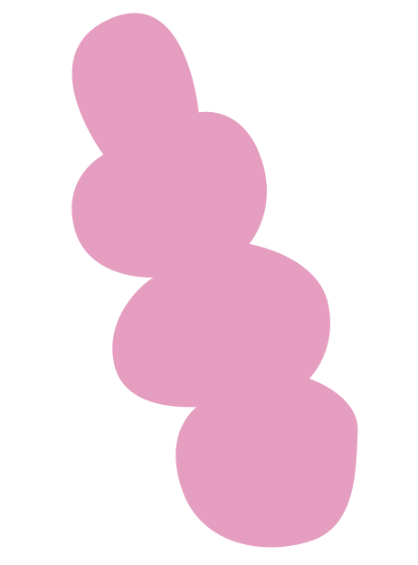 A vertical stack of five pink foam balls connected in a chain, set against a black background.