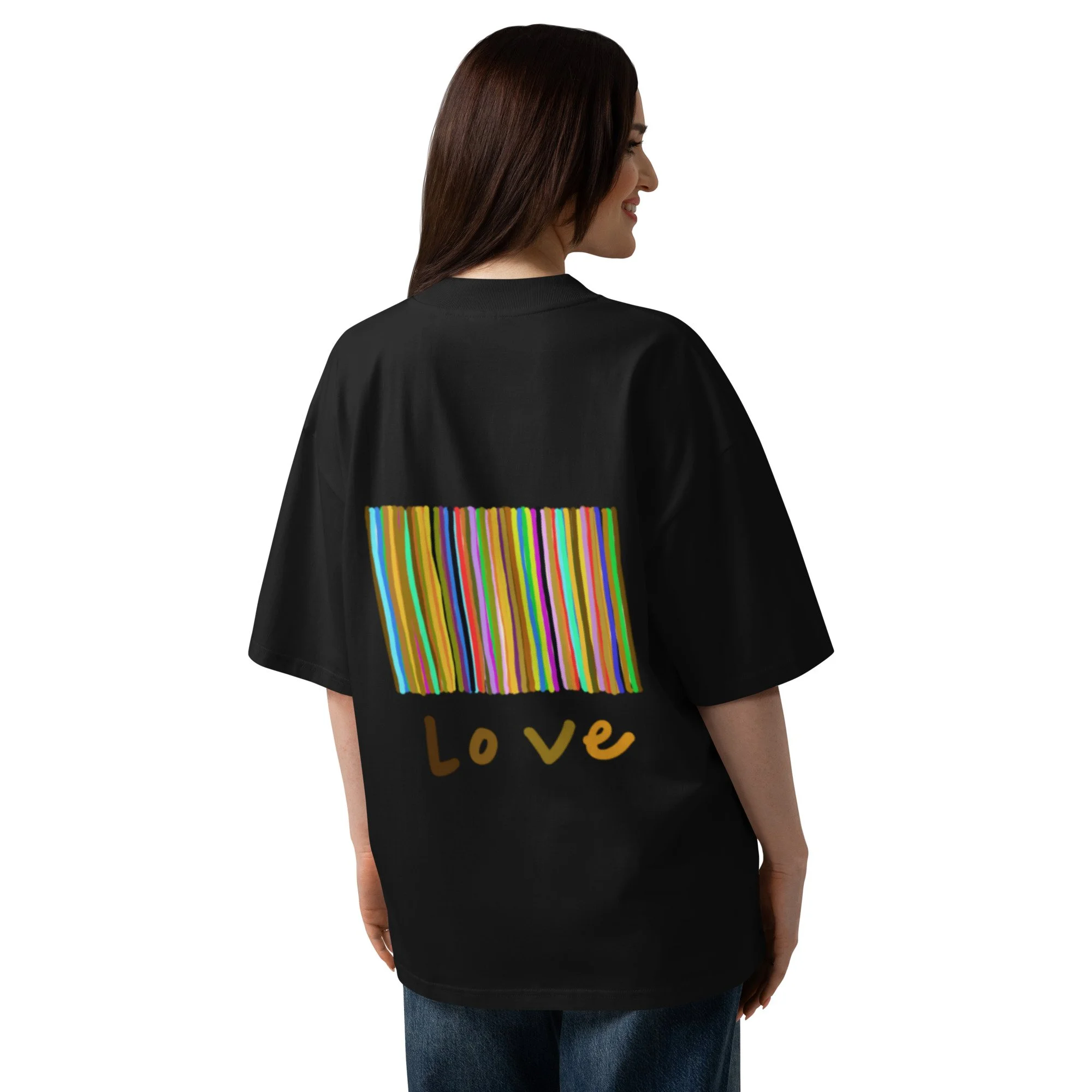 Design on back - Black adult unisex organic oversized high neck tee