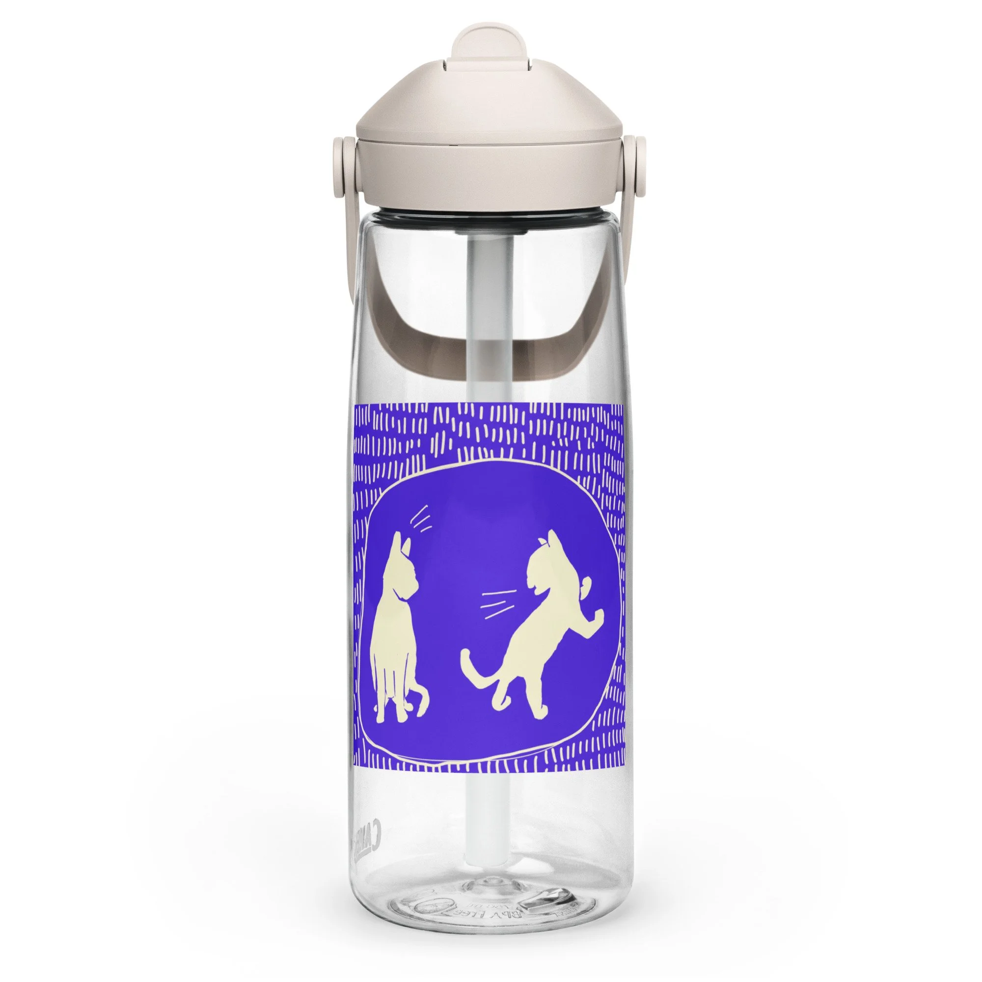 Talking cats flip straw water bottle