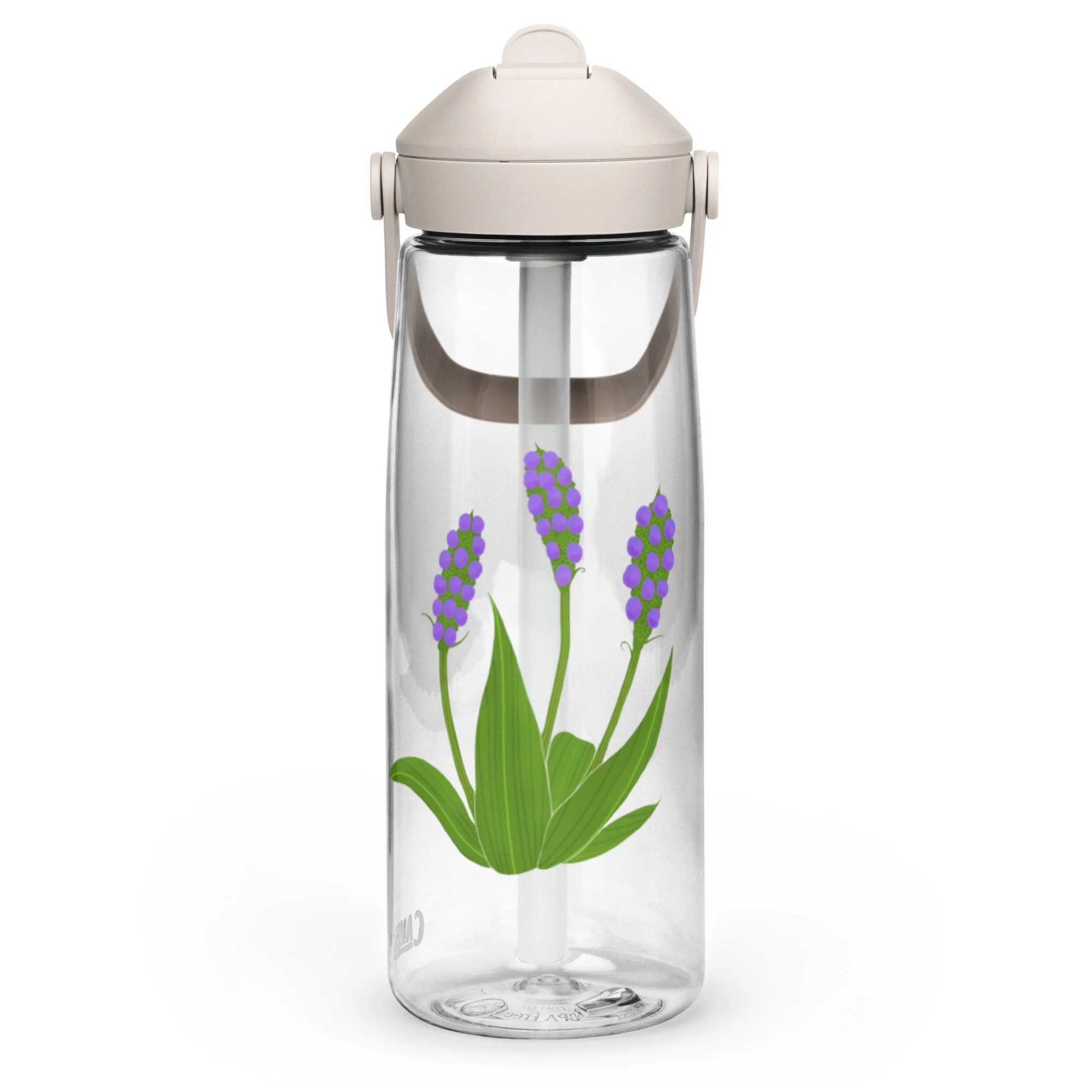 Purple flowers flip straw water bottle