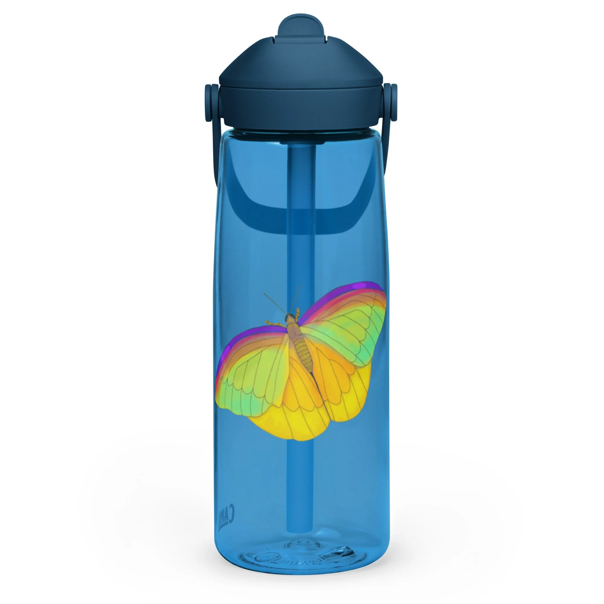 Green butterfly flip straw water bottle