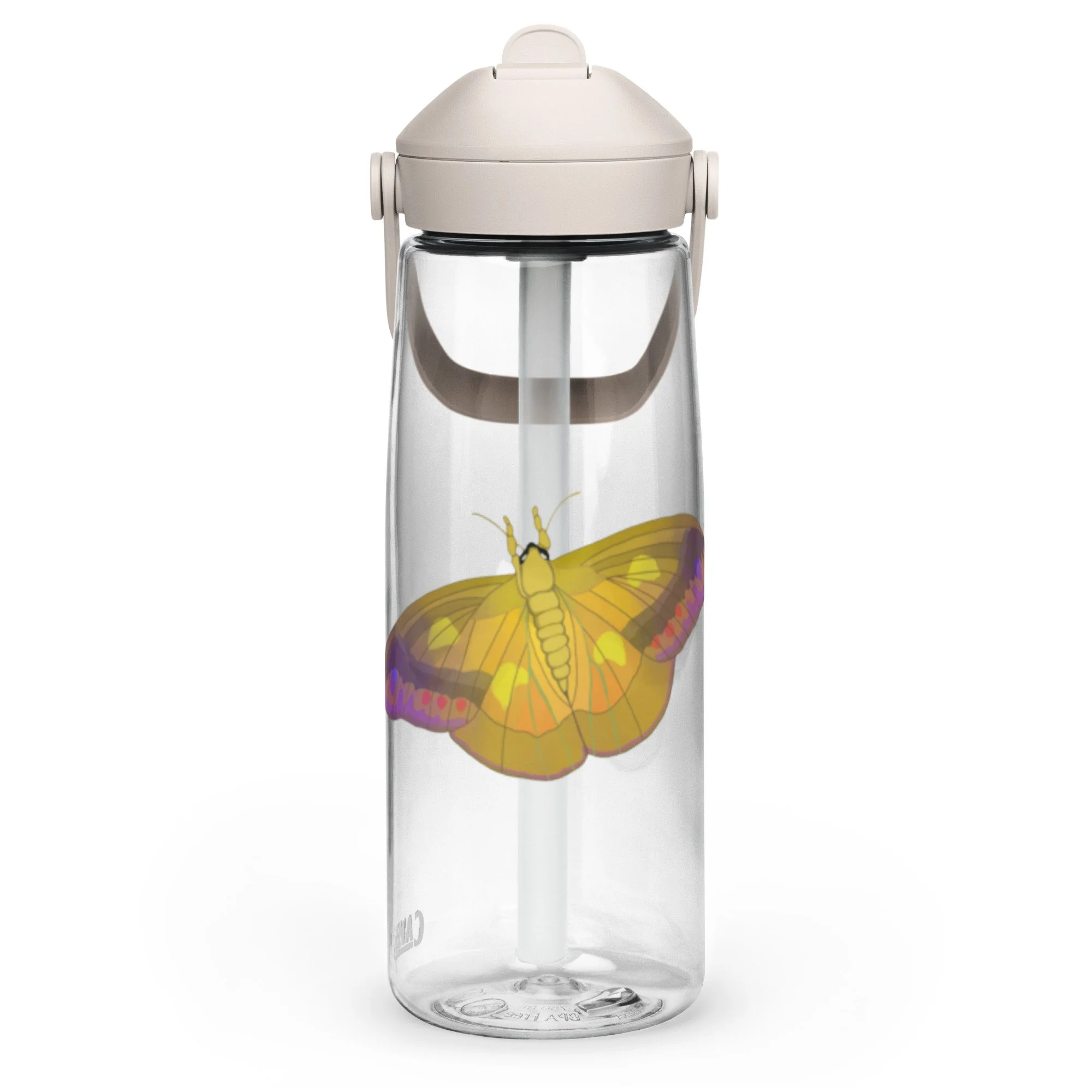 Purple butterfly flip straw water bottle