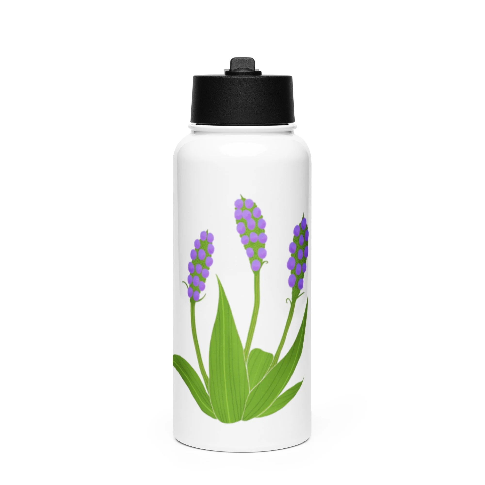 Purple flower steel water bottle with a straw lid