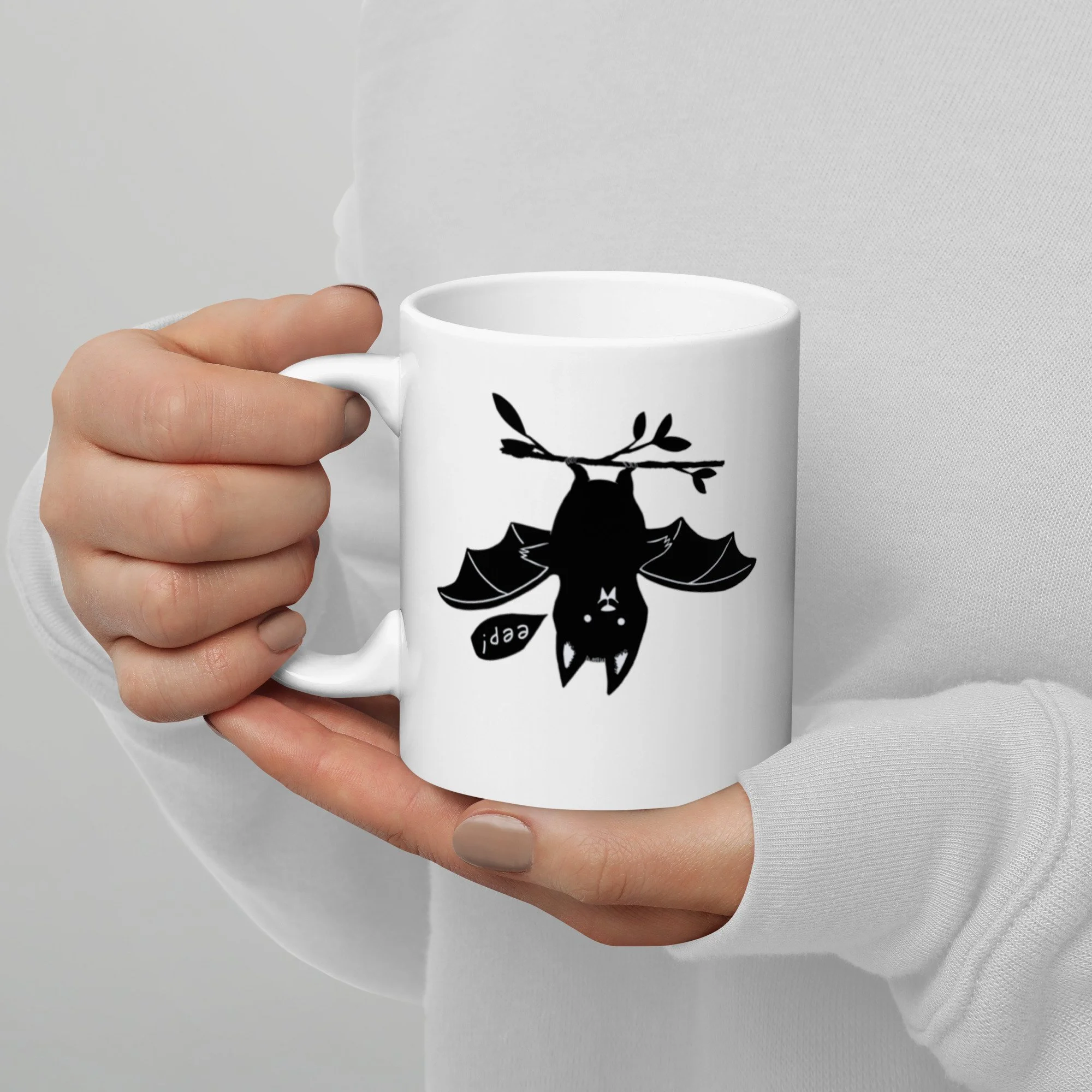 Happy bat white glossy mug