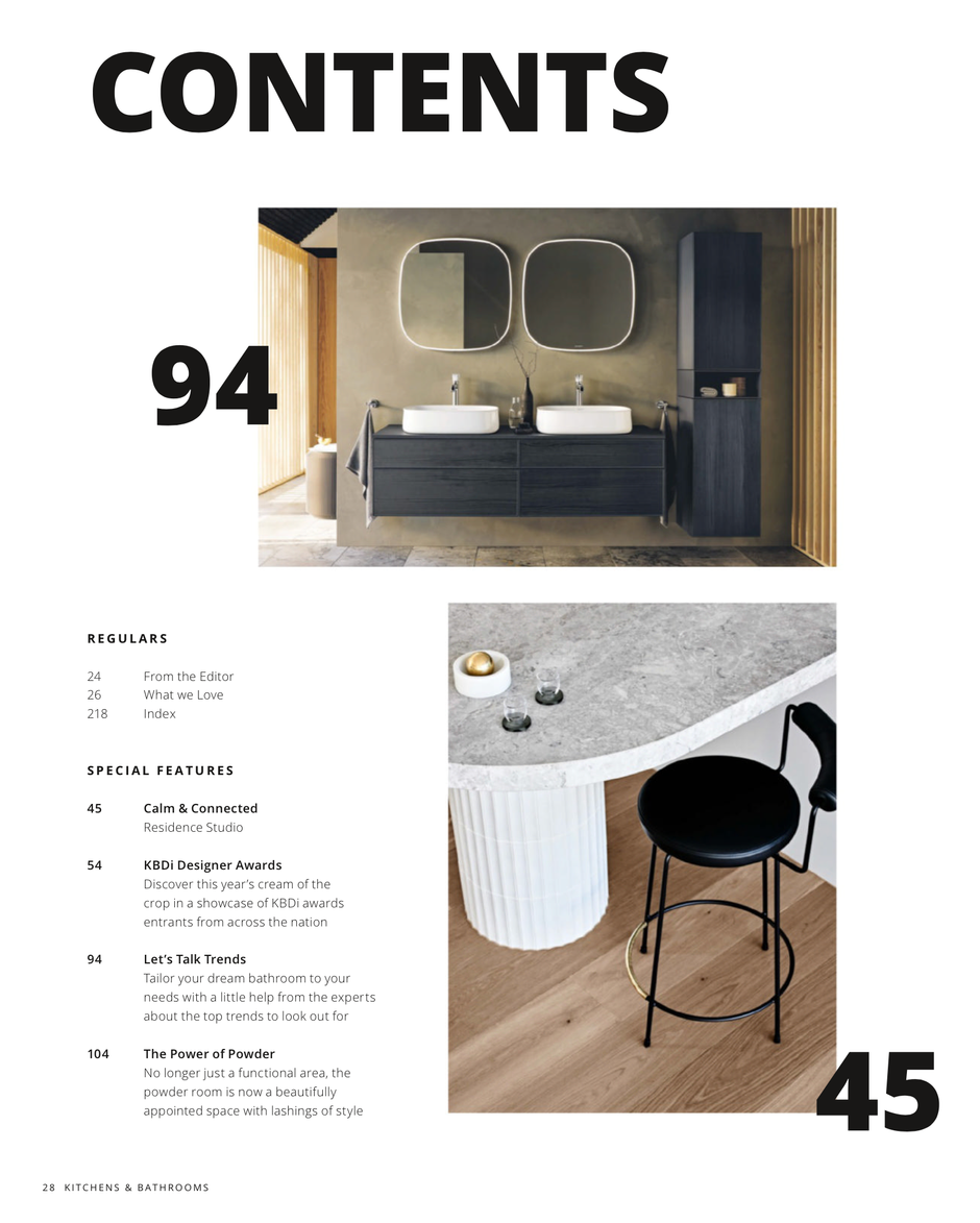Table of contents page showing Magnet PR's client Residence Studio's feature spread.