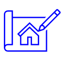 Icon of a blueprint with a house and a pencil