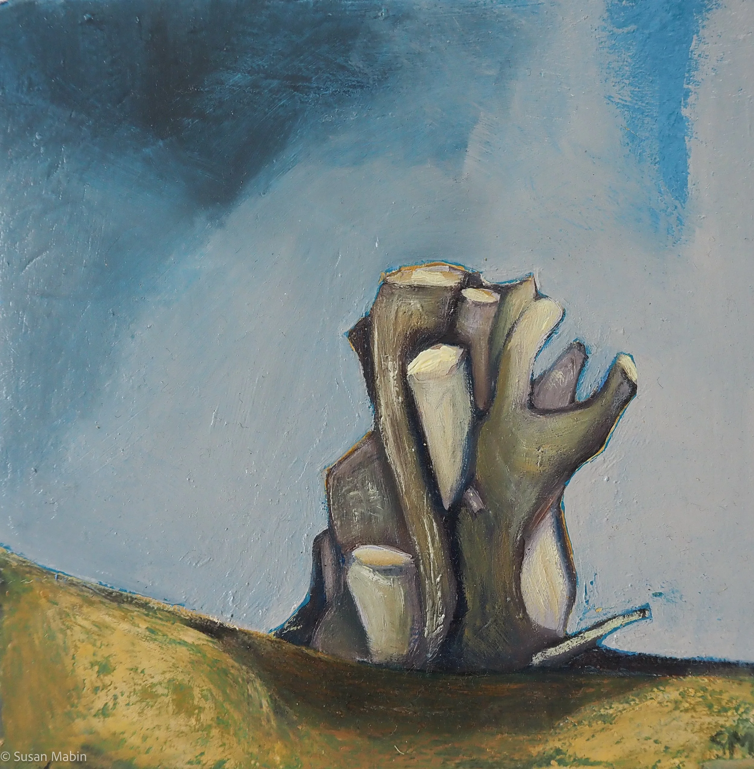 Otātāra Tree Trunk.  2026.  Oil on Wood.  150mm x 150mm