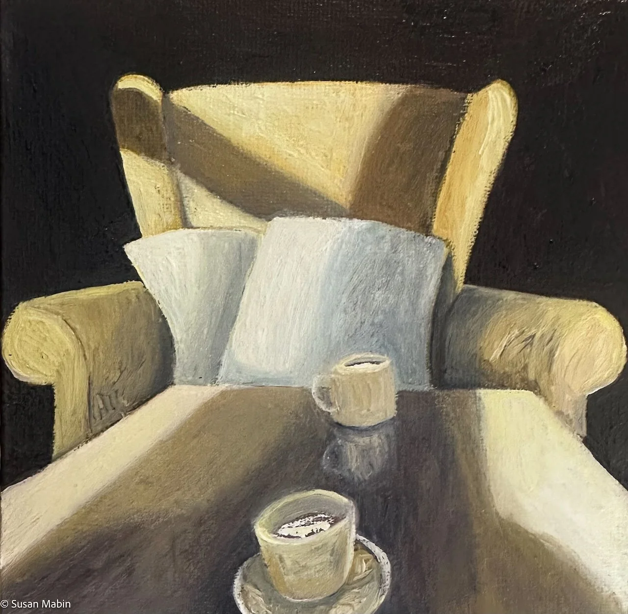 Yellow chair 3. Oil on Canvas. 200mm x 200mm. Sold