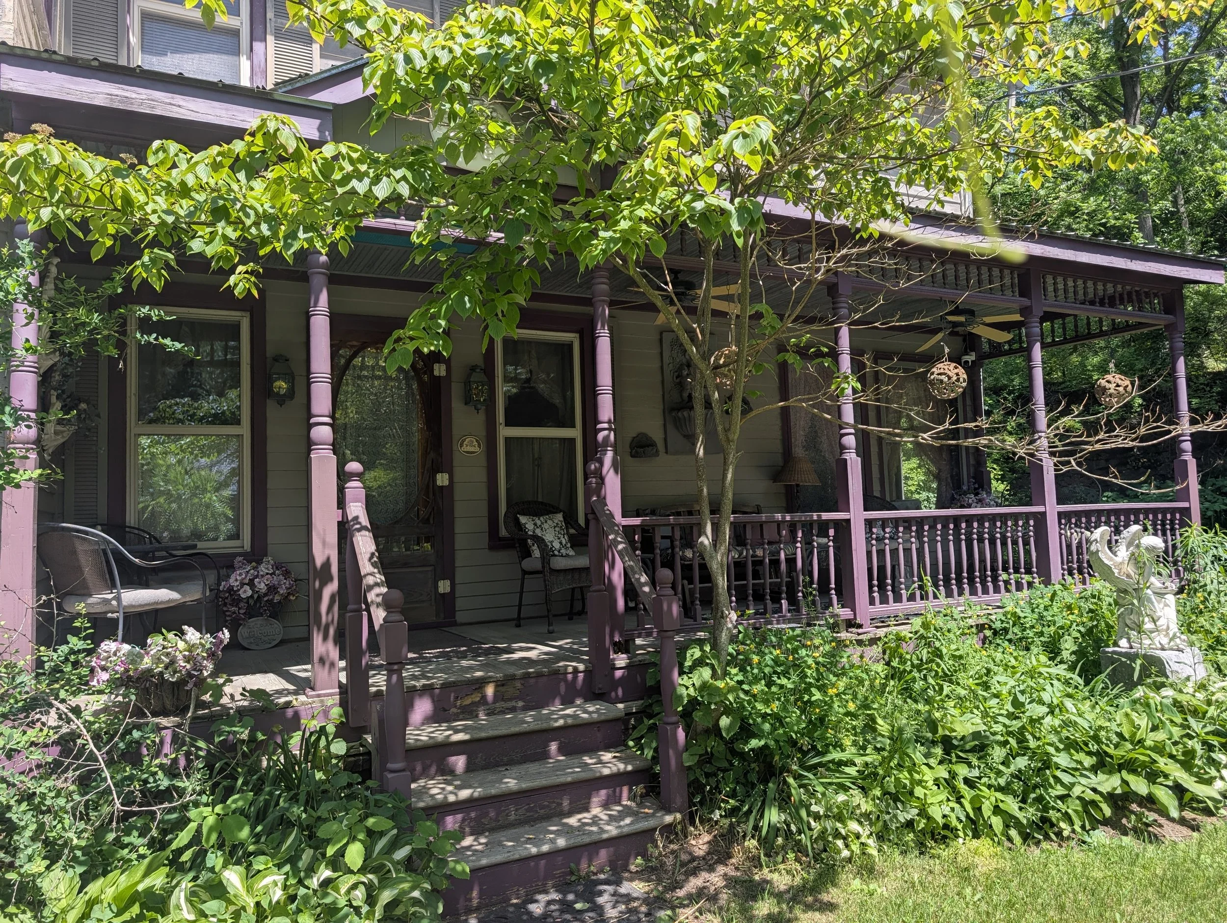 Front porch of inn at the mill in Saint Johnsville, NY