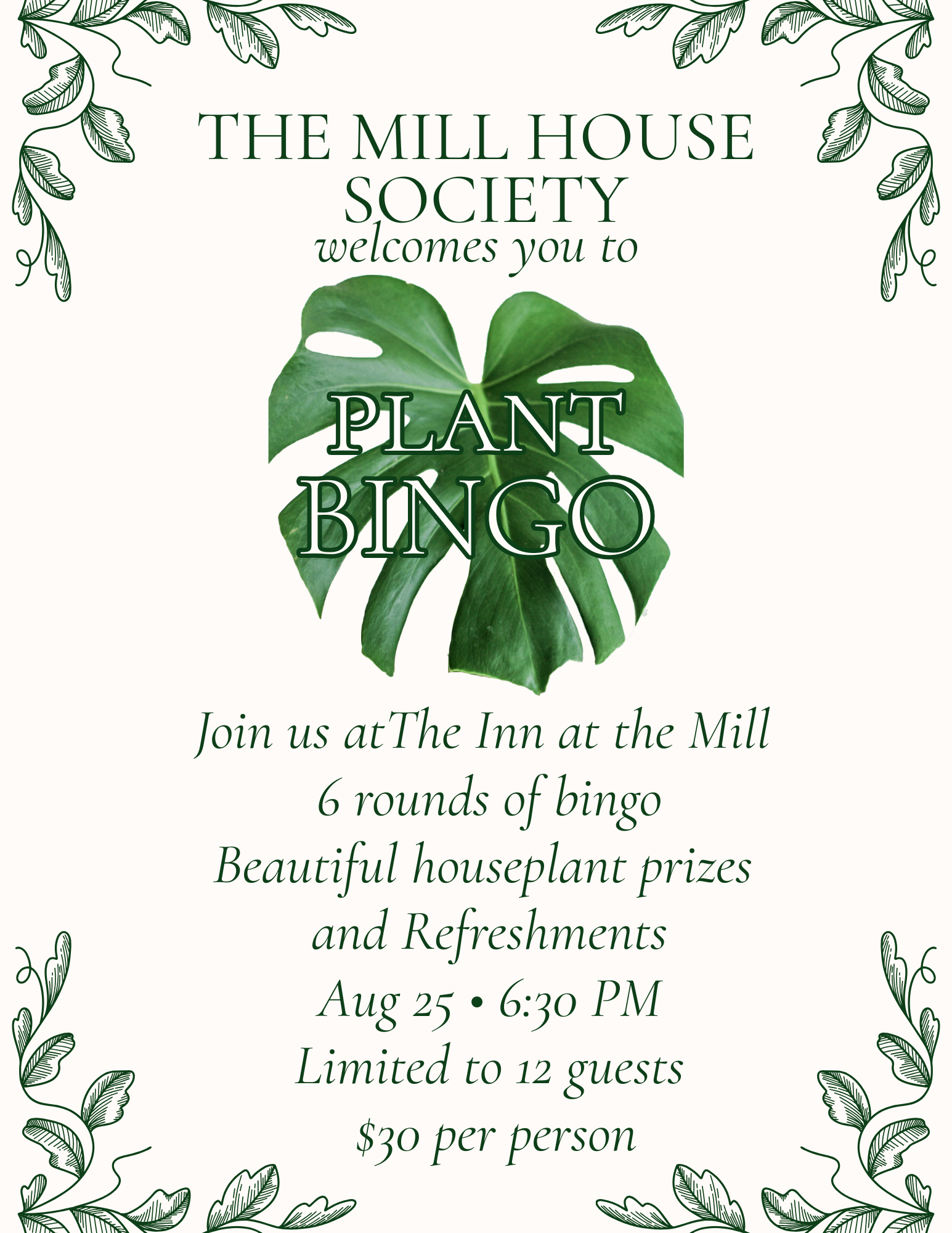 The Mill House Society Plant Bingo