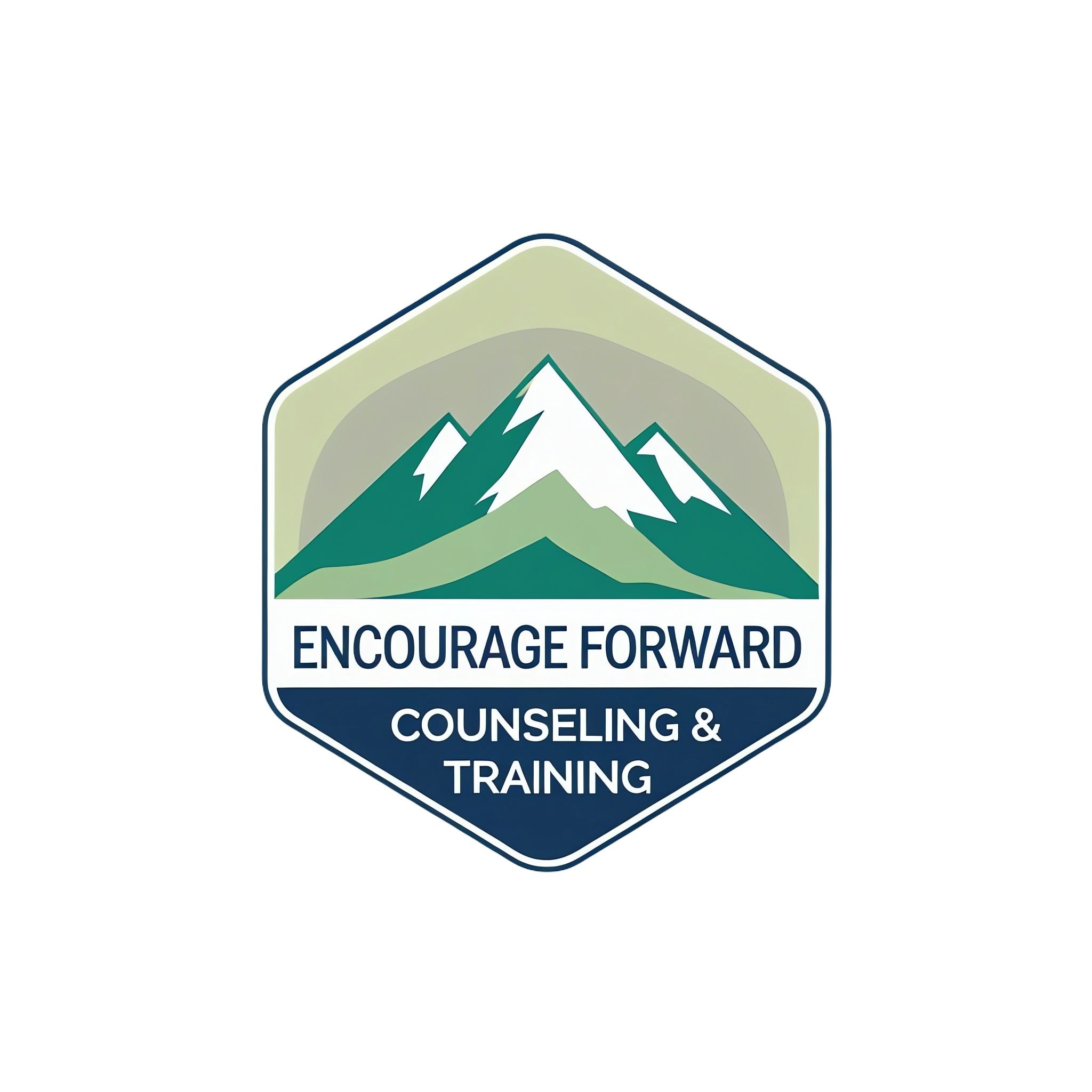 Mountain range with snow-capped peaks, green slopes, and a partly cloudy sky, with reminders to encourage forward engagement, counseling, and training.