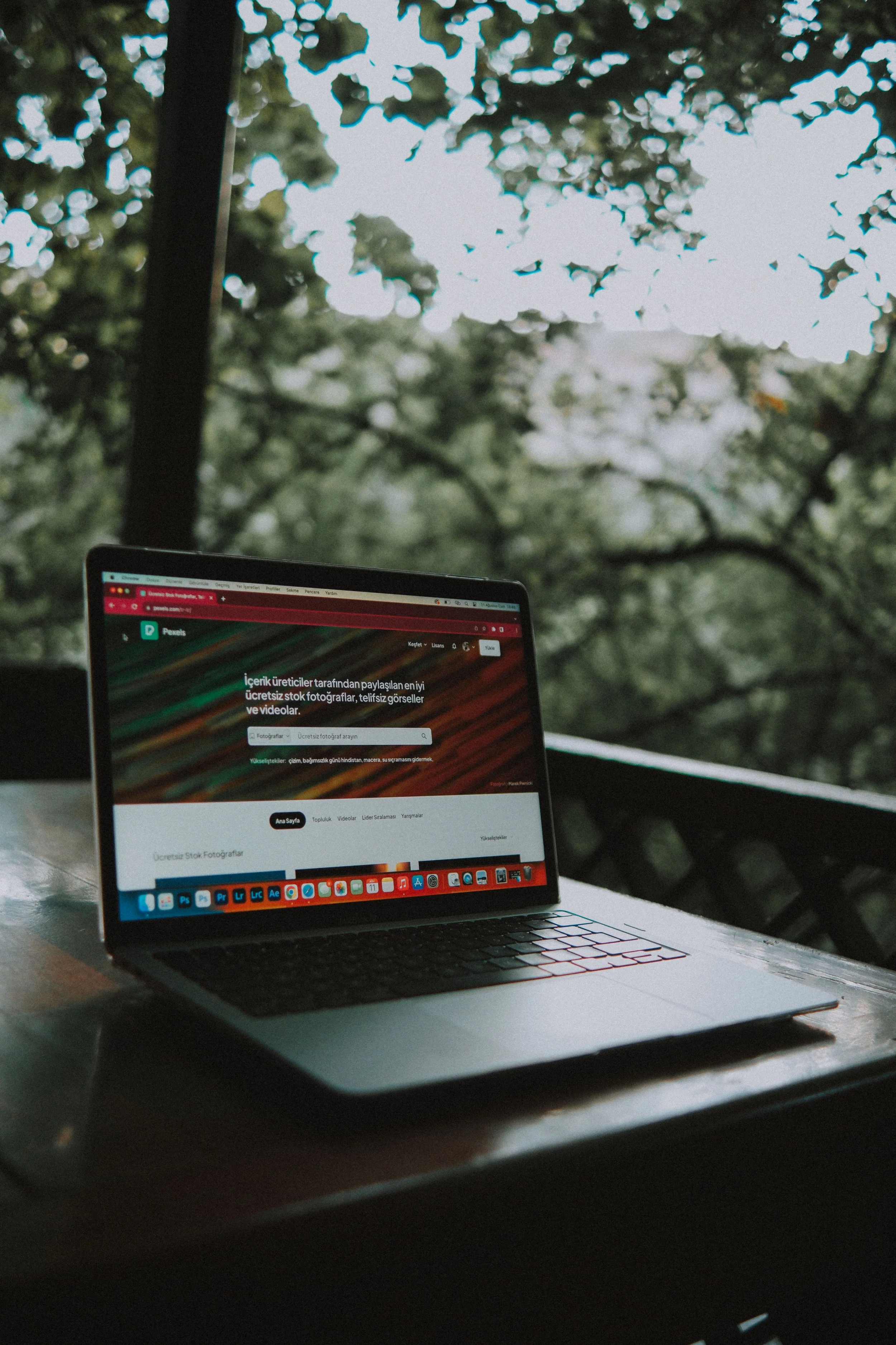 working on computer outside