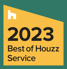 Award badge for 2023 Best of Houzz Service featuring a gold and green ribbon design.