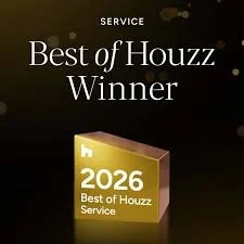 Award plaque or certificate recognizing the 'Best of Houzz Winner' for 2026, with a black background and gold accents.
