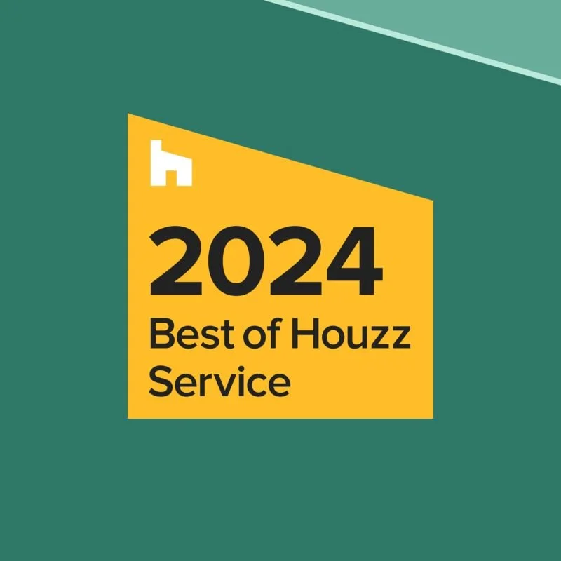 Houzz Best of 2024 Service badge with green background and yellow pentagon shape