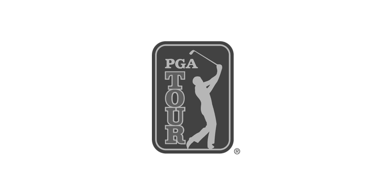 Logo for the PGA Tour featuring a golfer swinging a club, with the text "PGA Tour" in a grey and black design.