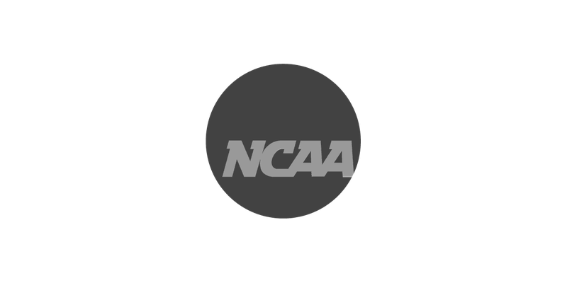 NCAA logo in black and white with a gray circle background.