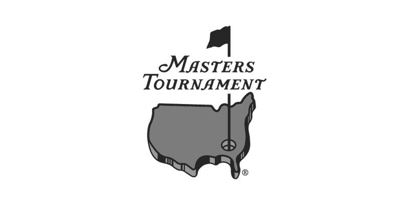 Graphic of the United States with a flag at the top, the text 'Masters Tournament' and a golf hole logo.