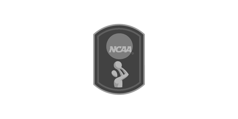 A graphic logo of the NCAA with a stylized basketball player figure in front of it.