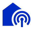Icon of a blue house with a wireless signal emanating from it