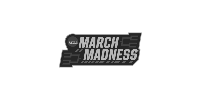 NCAA March Madness logo with text and graphic elements in black, gray, and white.