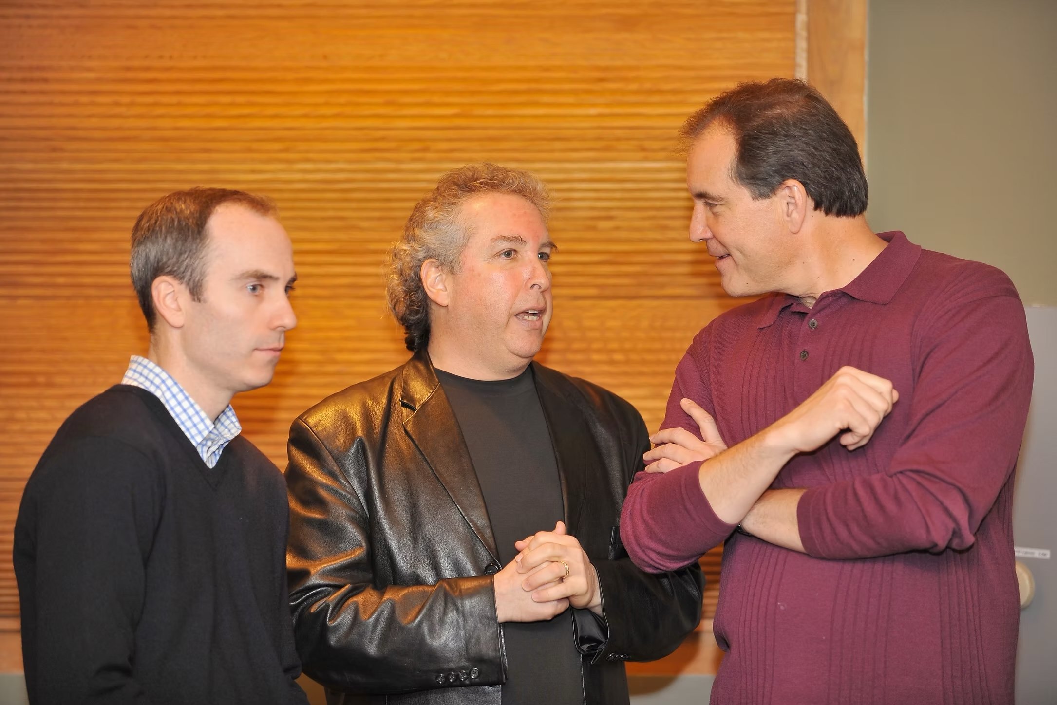 Alan Bastable (Sr. Editor, Golf Magazine), Radical Rob & Jim Nantz @ The Fore Fathers recording session, Clinton Studios NYC.