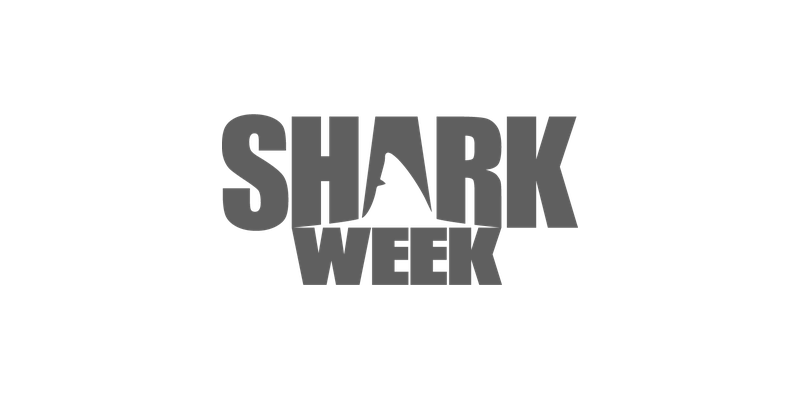 Shark Week logo with a shark fin silhouette above the words 'SHARK WEEK' in bold, black letters.