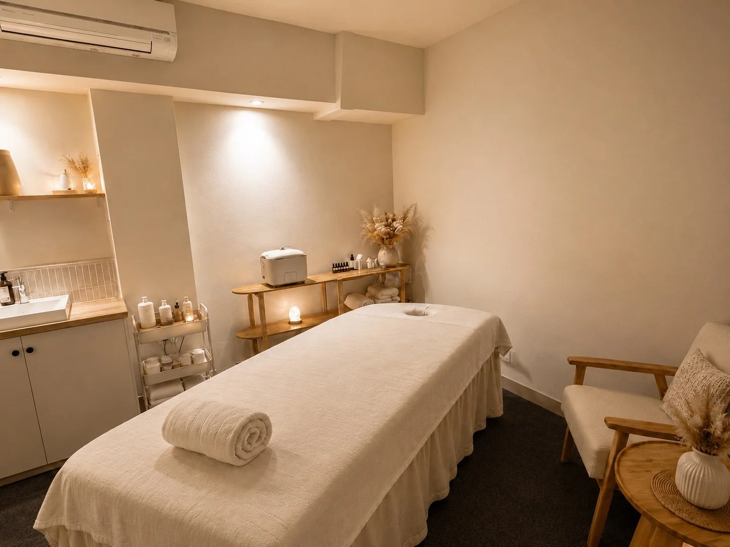 Elegant treatment room at FLUX, a private wellness studio in Melbourne CBD.