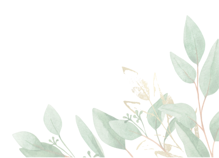 Watercolor illustration of green eucalyptus leaves and gold accents on a black background.