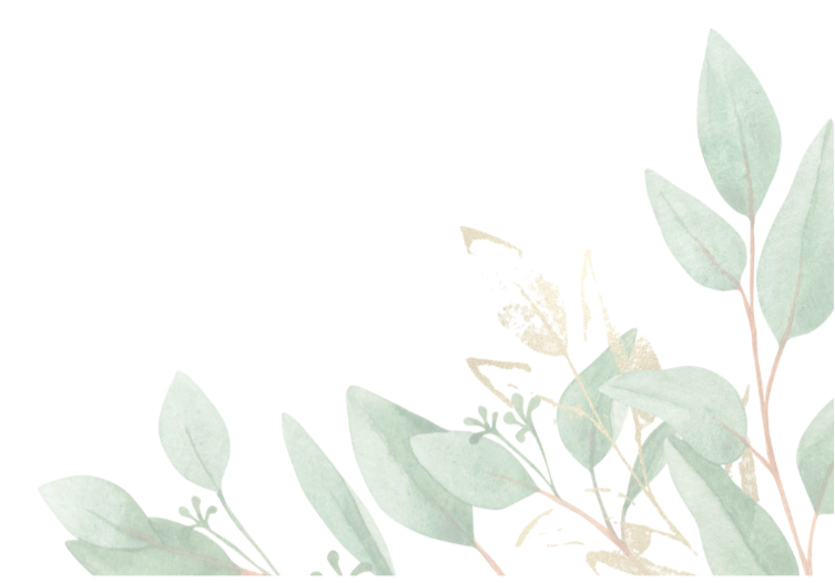 Watercolor illustration of green leaves and sprigs of gold-colored wheat or grass.
