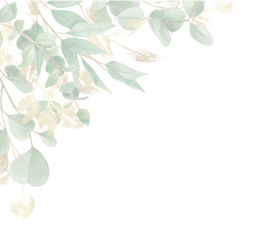 A decorative border with green and beige leaves on the top left corner and the right side, along with a large empty purple rectangle on the right, set against a gold background.
