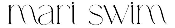 Stylized text spelling 'mari swim' in black on a white background.