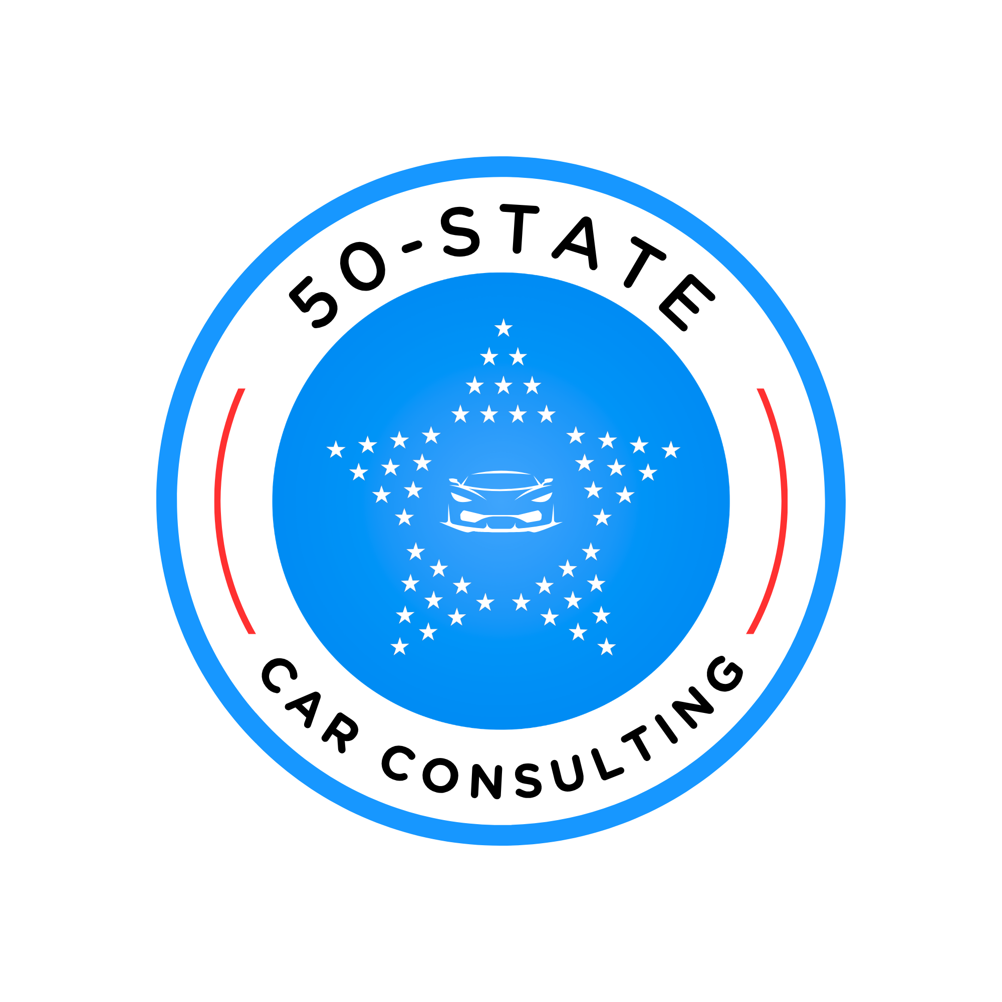 Seal with the words '50-STATE CARB COMPLIANCE' and a circular pattern of stars surrounding a car in the center.