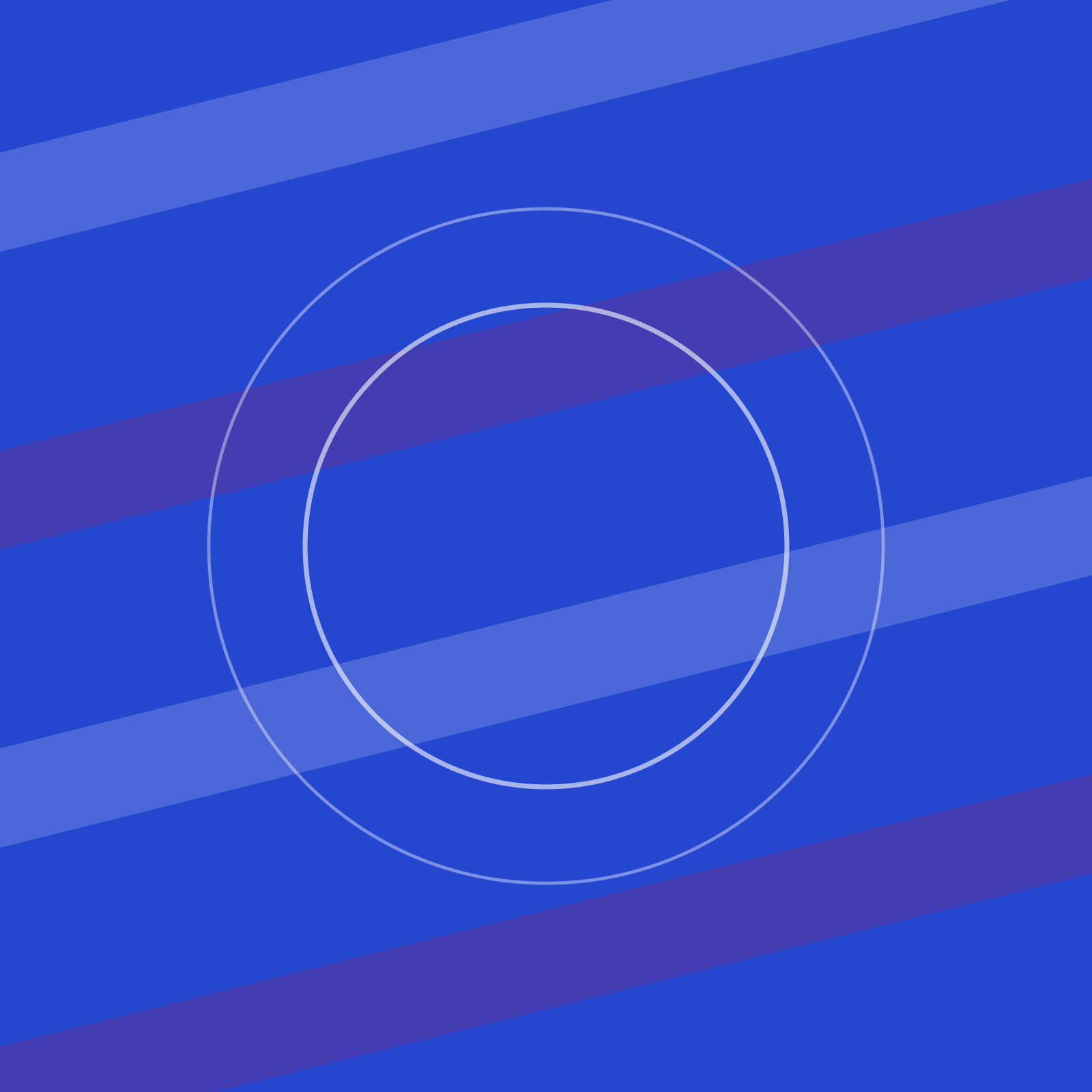 Blue background with diagonal stripes and concentric circles.