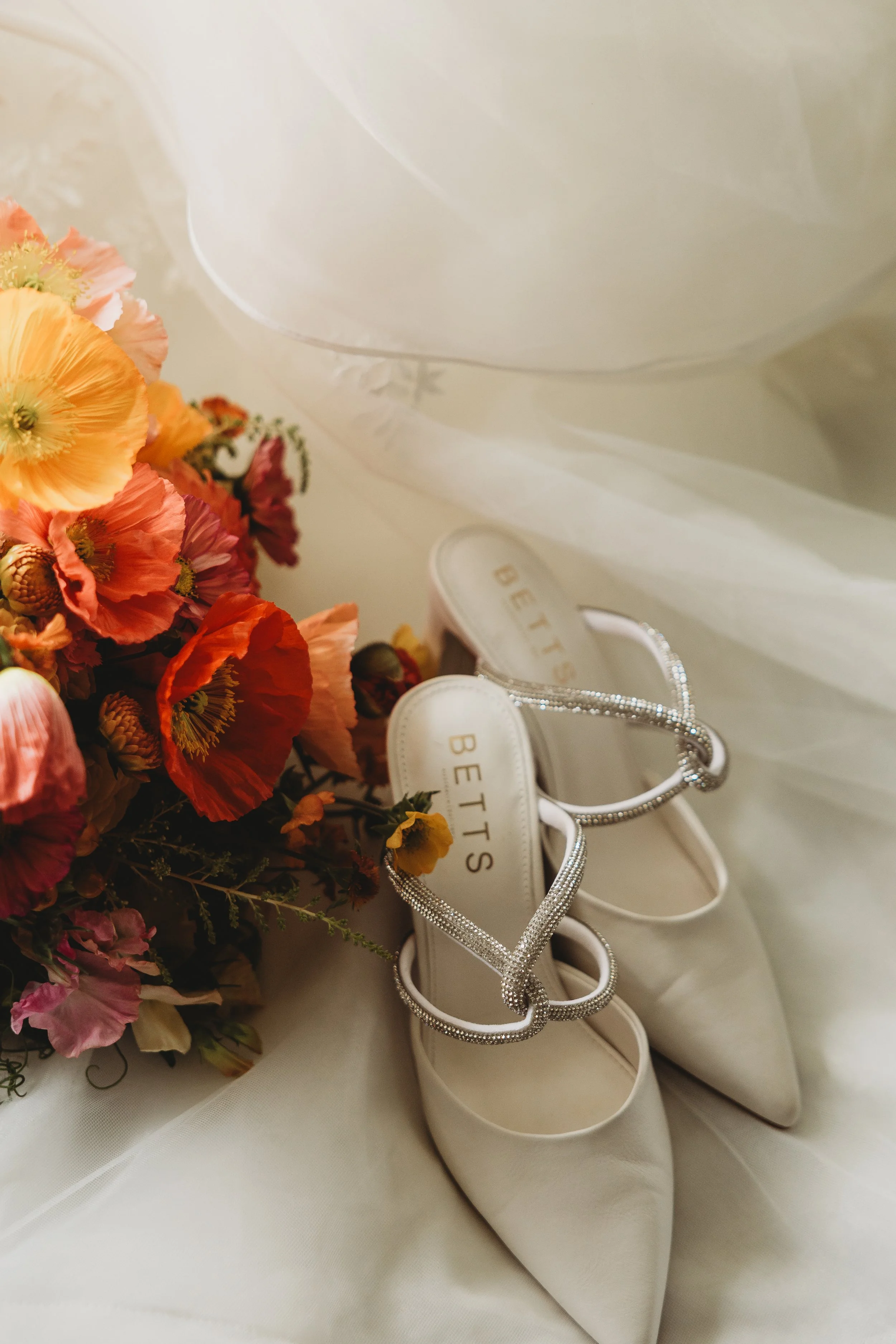 brides wedding detail items  -shoes, flowers  vail