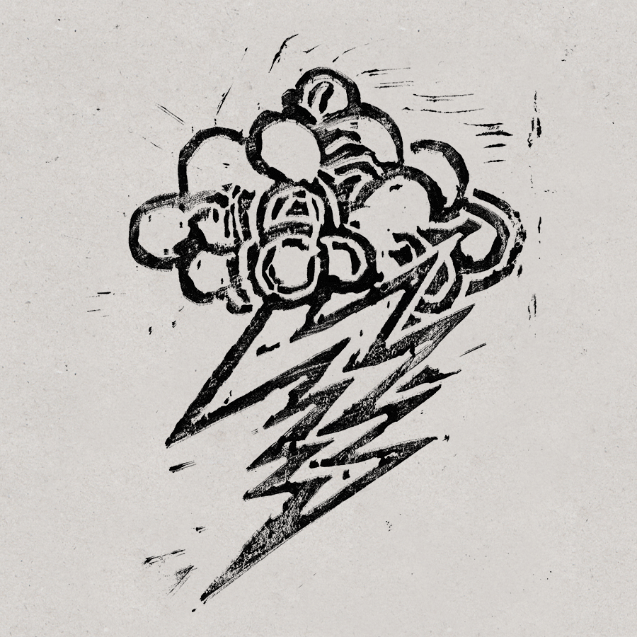 
BY THE GRACE OF GOD, 2020 /// Free work. Linocut adaption of "The Hellacopters - By The Grace Of God" logo. (Linocut. Black ink on white, grained paper)
