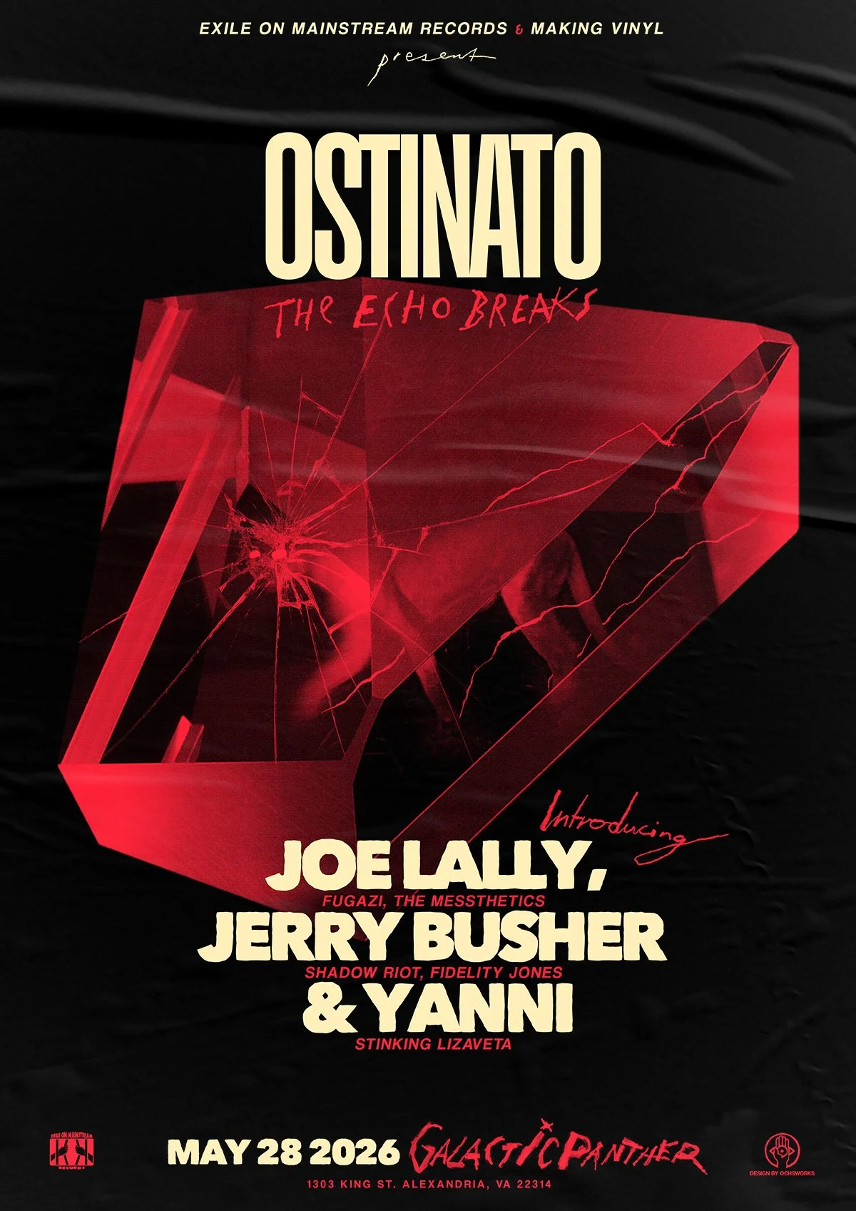 
OSTINATO, 2026 /// Original posterdesign for "Ostinato"´s Alexandria show at Galactic Panther in March 2026, also featuring the magnificent Joe Lally, Jerry Busher and Yanni (FUGAZI, STINKING LIZAVETA amongst others).