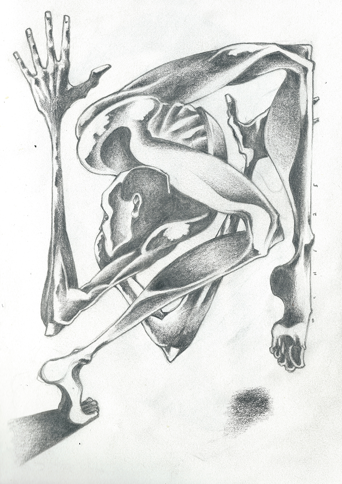 PERSPEKTIVKNOTEN, 2025 /// Part of the PENCIL PERIL series i did in September 2025. I got this set of Derwent Graphic Pencil at a Cesena artstore, and thez basicallz drew the images themselves like magic wands. Good times exploring contorsions, space
