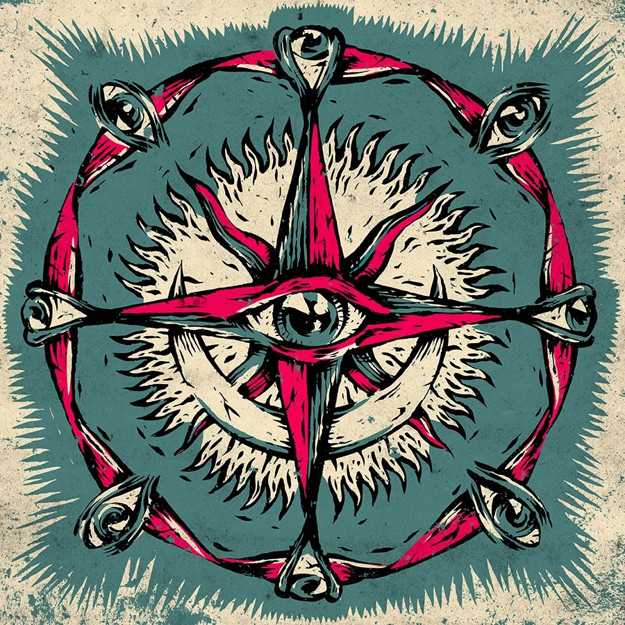 
POLIVERSO (ALBUM ART), 2021 /// Artwork for "Poliverso"´s debut EP "Sunbound", released in 2021. (Woodcut / Digital collage & coloring)
