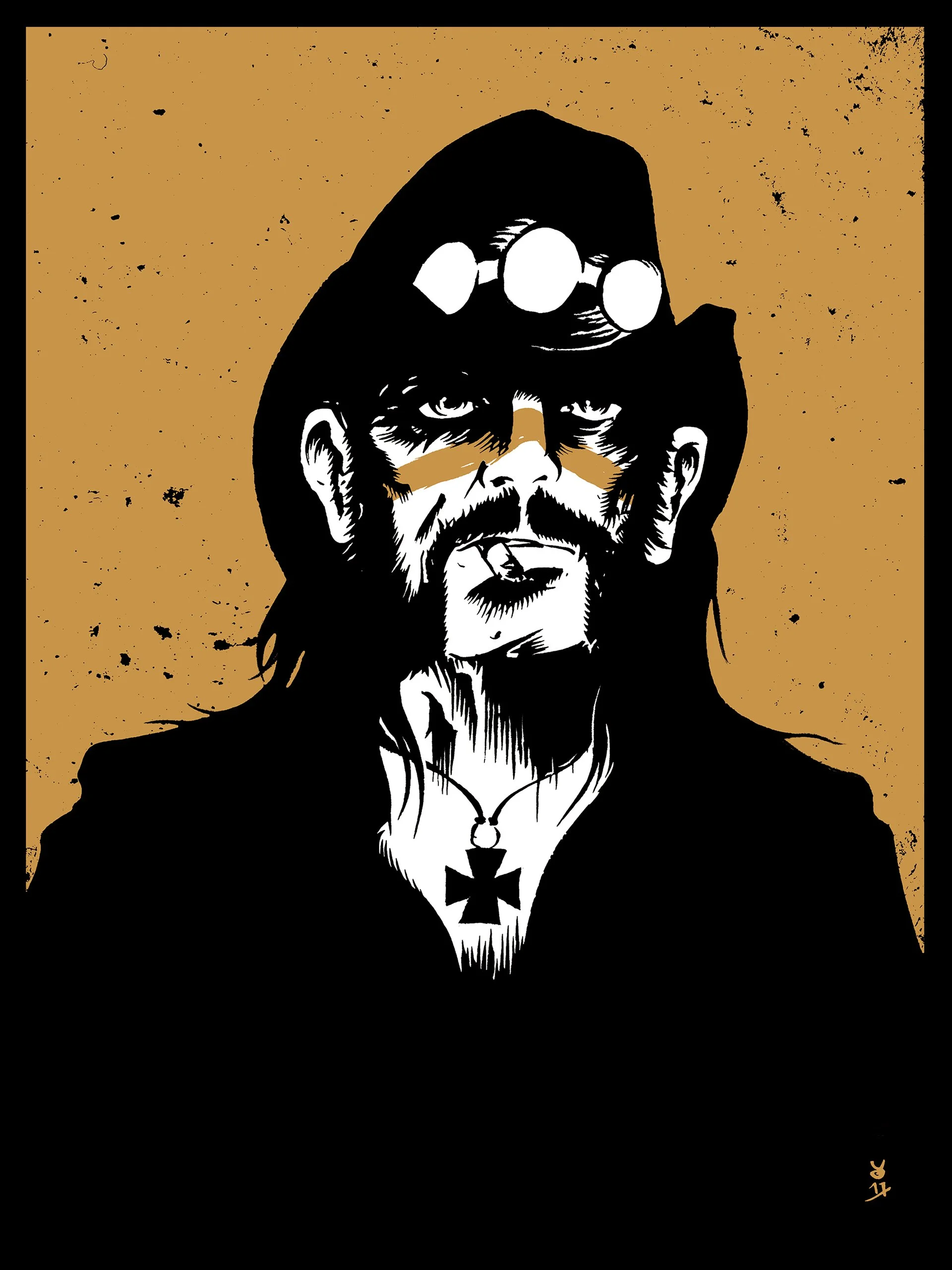 
LEMMY GERONIMO (2 COLOR), 2017 /// 
“Born to lose. Live to win.” This man got starting working on the "Heroes" series, he is the number one. What else can there be said. So dearly missed, but echoing on and on. (Gold & white screenprint on 300 gr pa