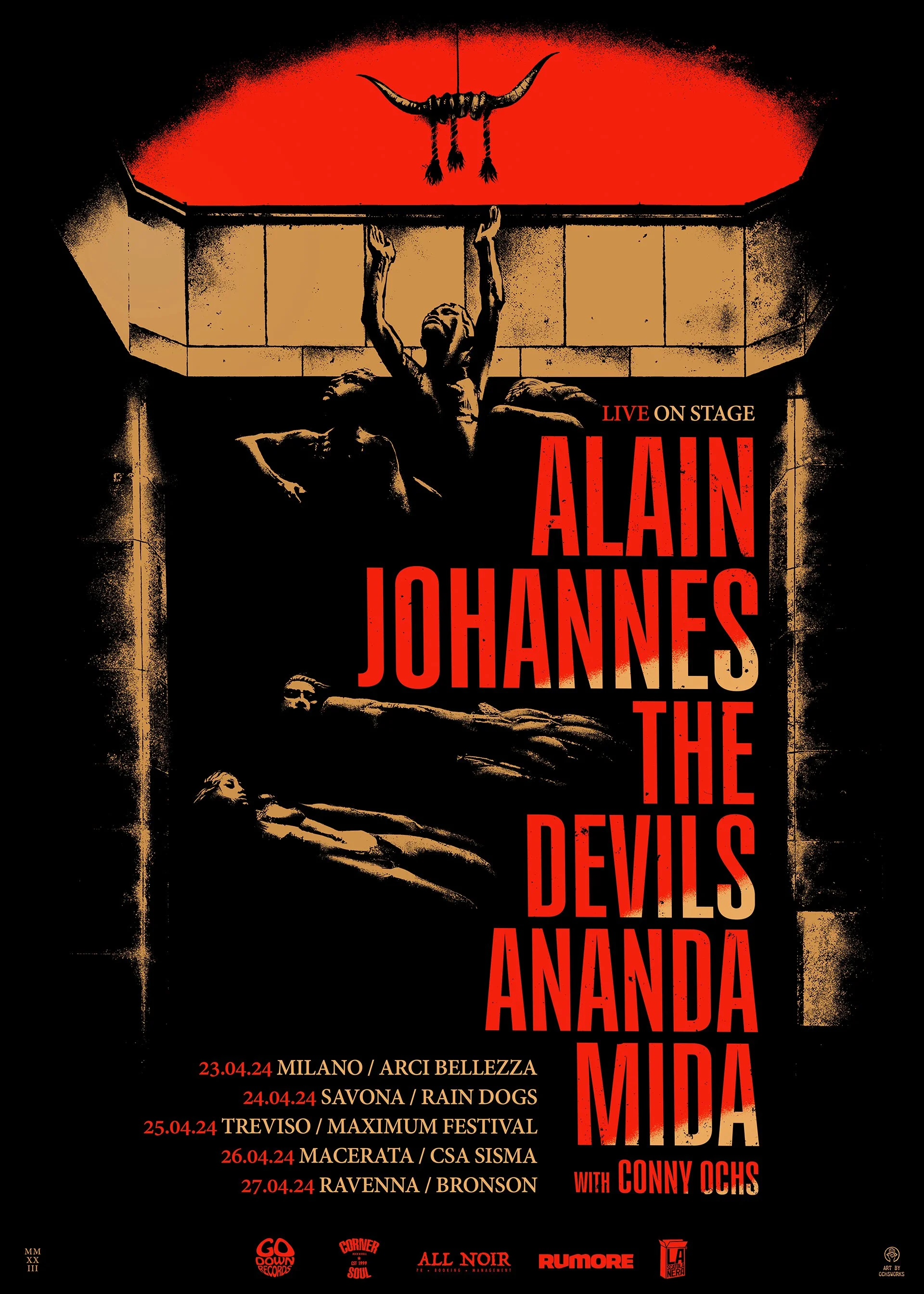 
ALAIN JOHANNES (Tour 2024) /// Original design for the official poster promoting Alain Johannes´ Tour in Italy in April 2024. The design is based on a photo i took at Skogskyrkogarden cemetery, Stockholm.
Printed by LA SCATOLA NERA, Italy
(300 gr qu