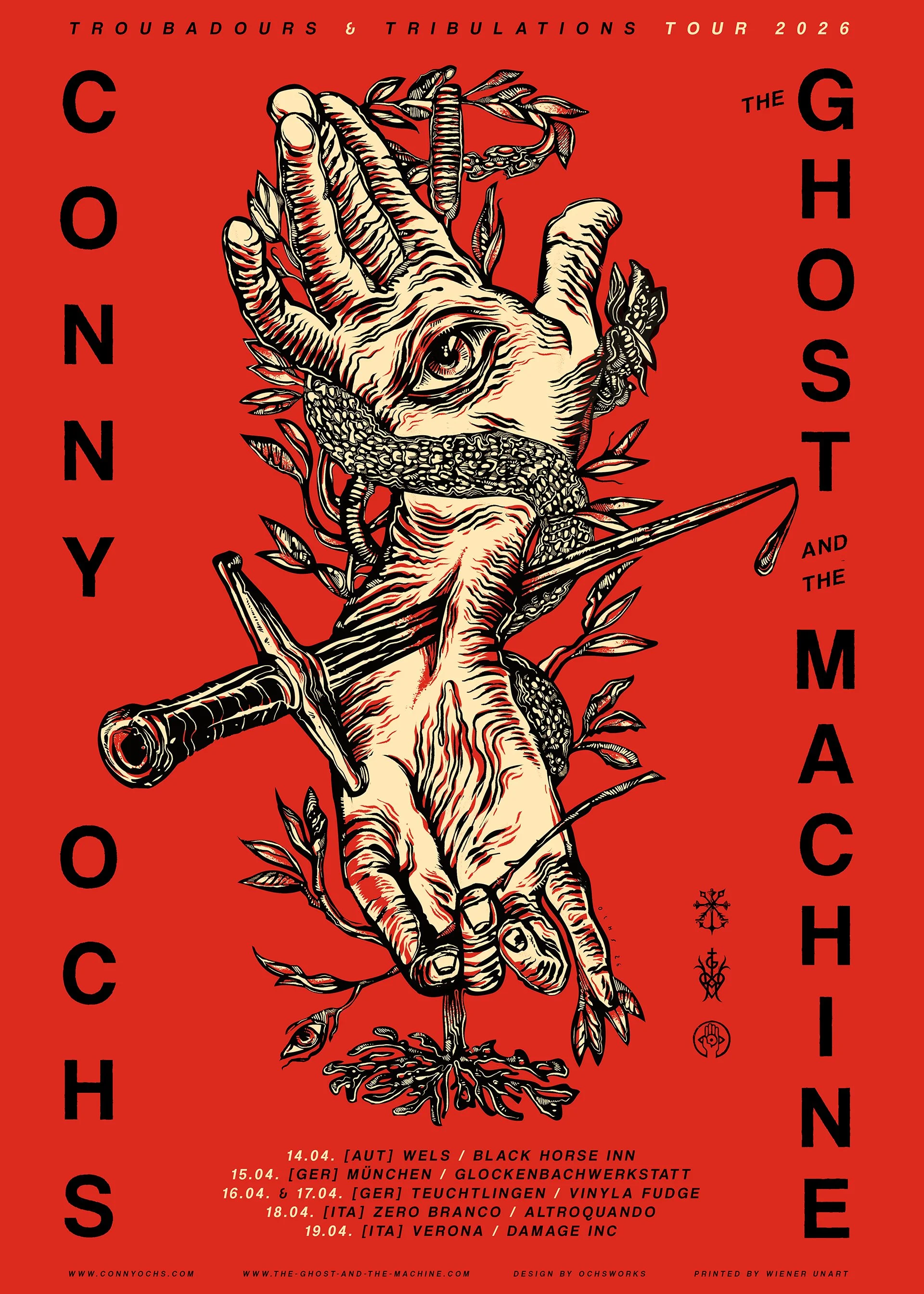 
TROUBADOURS & TRIBULATIONS 2026 /// Orginal design for my spring´26 tour with TG+TM, masterfully printed by "Wiener Unart". The poster was printed as an ectremaly limited edition of twenty pieces being part of the official tour merchandise in April 