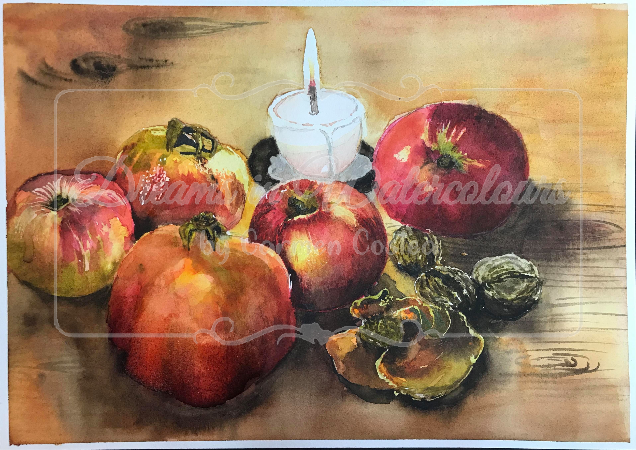 Autumn evening with pomegranates and apples.png