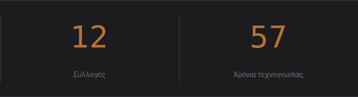 Number 12 and 57 with Greek text underneath in a black background