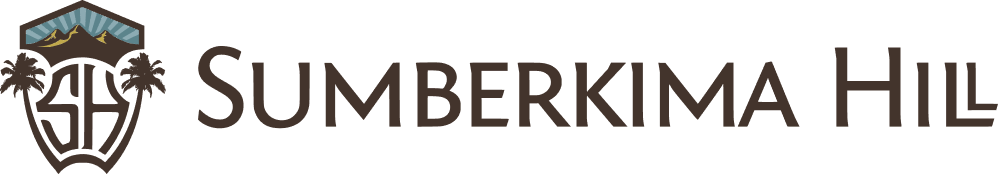 Sumberkima Hill logo with a mountain and palm trees.