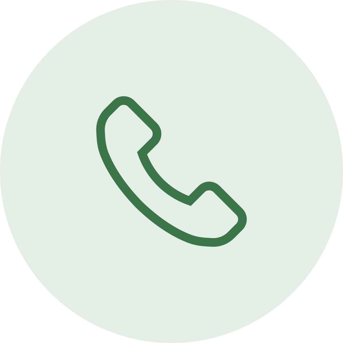 Icon of a green telephone handset inside a light green circle.