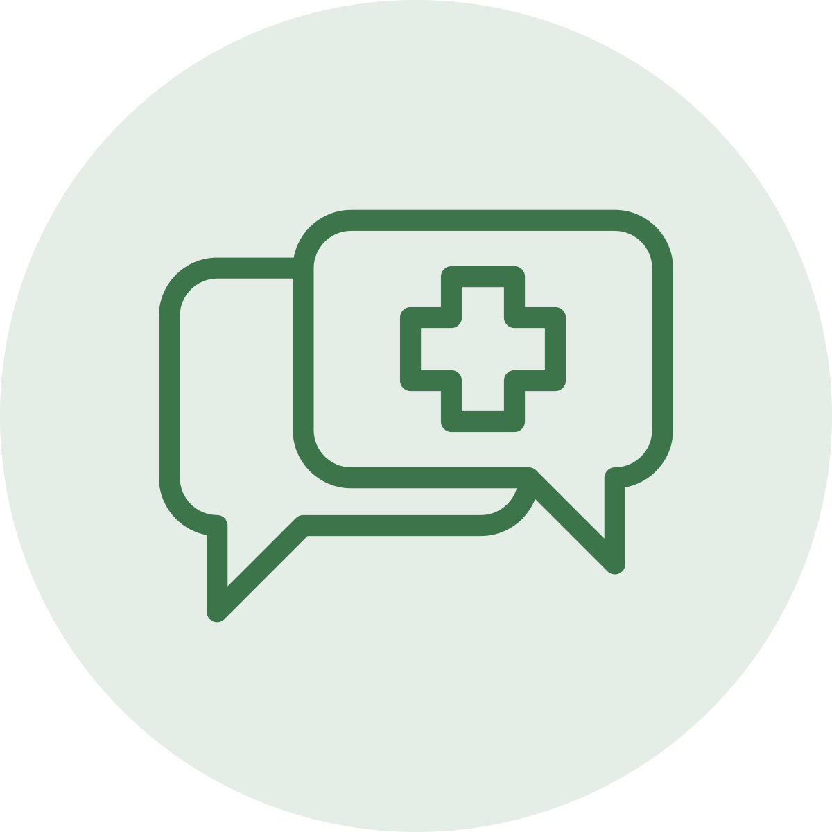 Communication icon with speech bubbles and a medical cross.