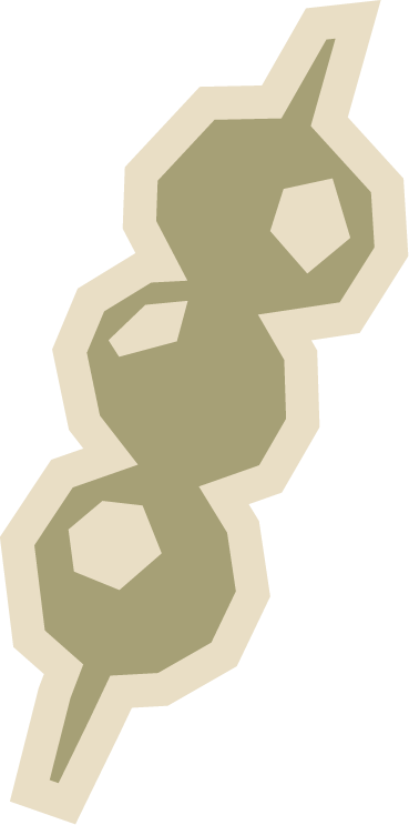 Graphic illustration of a chain of three linked hexagons with beige outlines and greenish fill on a black background.