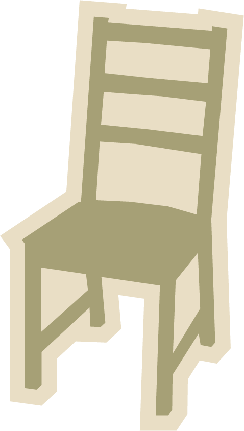A simplistic illustration of a beige wooden chair with a high back and four legs.
