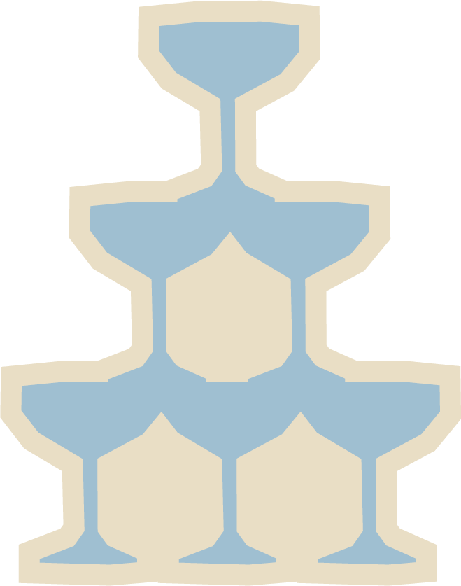 Stacked Martini glasses filled with a blue liquid, portrayed in a minimalist, stylized illustration.